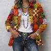 Women's Fashion Puzzle Print Long Sleeve Ruffle Button-Down Shirt Jacket for Casual Wear
