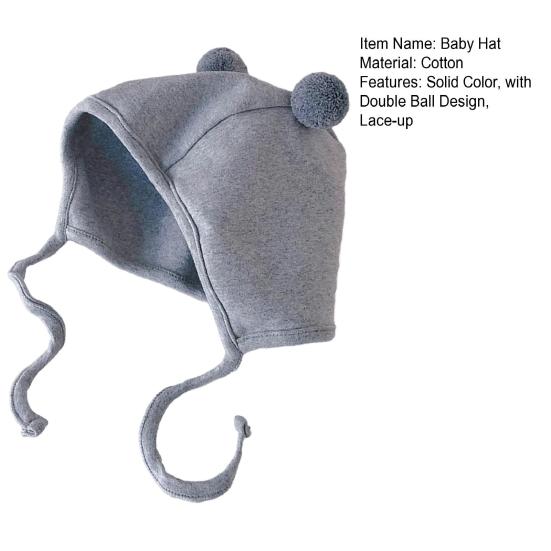 Soft Baby Hat with Double Ball Design Solid Color Warm Breathable Chin Tie Lightweight Infant Hat Headwear