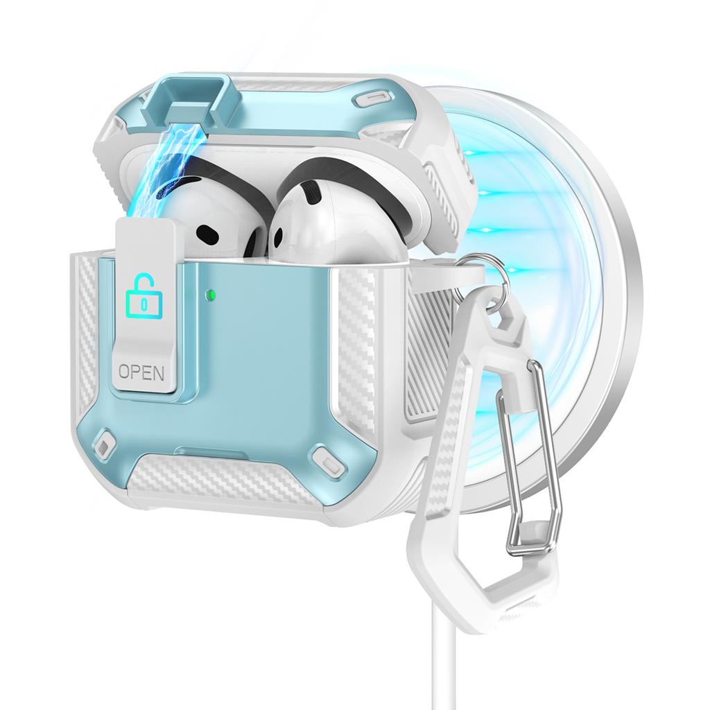 For AirPods 4 Case Compatible with MagSafe TPU PC Earbuds Cover with Carabiner/Stand