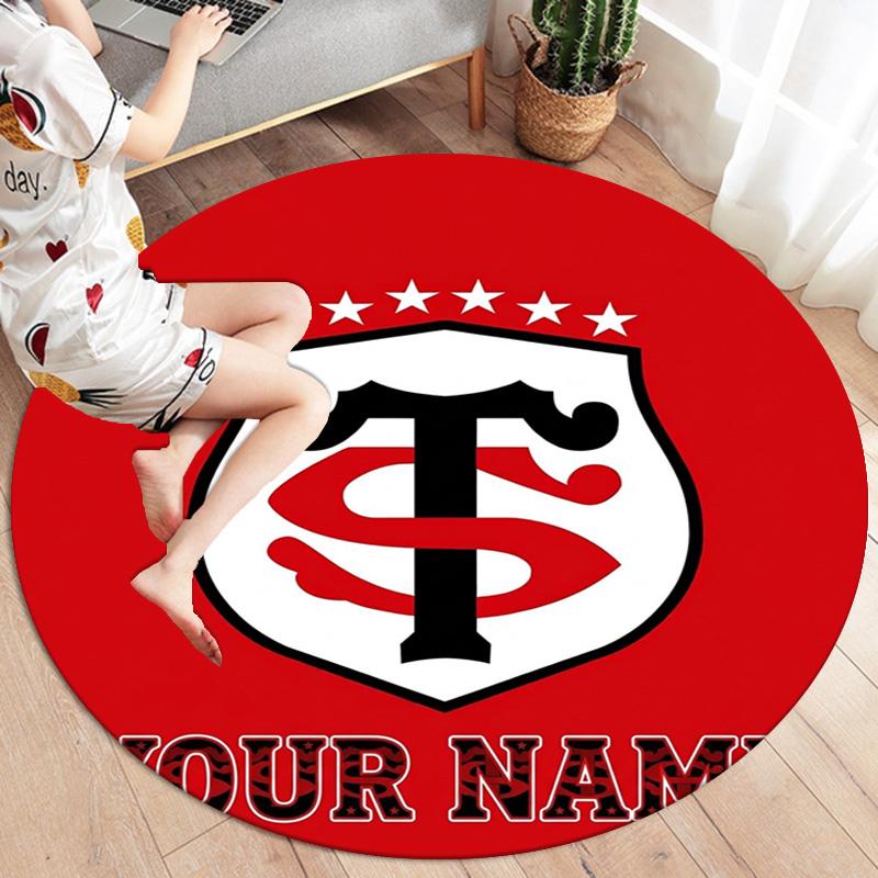 Stade Toulouse Crest Custom Name Round Area Rug Carpet Rug For Living Room Bedroom Sofa Playroom Decor Nonslip Floor Mat