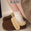 Cowhide version velvet warm cotton shoes, winter thick-soled non-slip lamb wool shoes, and cotton slippers with bags on the outside.