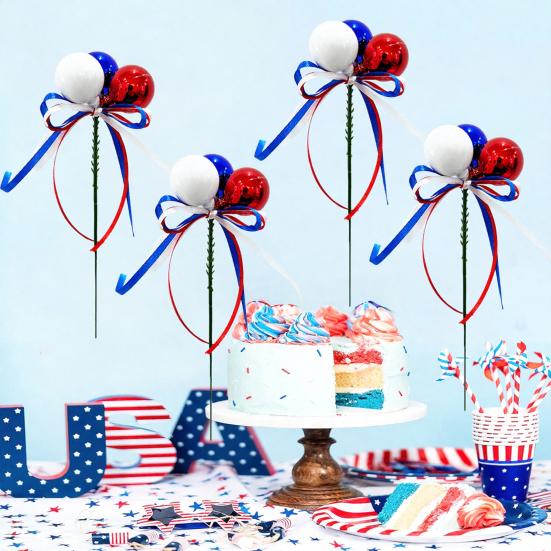 Independence Day Colorful Balls And Branches, Red White Blue Floral Poles, Reusable Plastic Foam Spheres, Vase Cake Decoration, Patriotic Party Decor