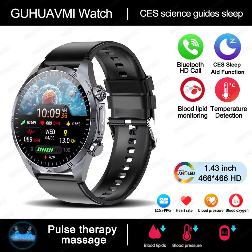 2025 New CES Science Sleep Aid Smart Watch Men Laser Treatment Three High ECG+PPG Body Temperature BT Call Health Smartwatches