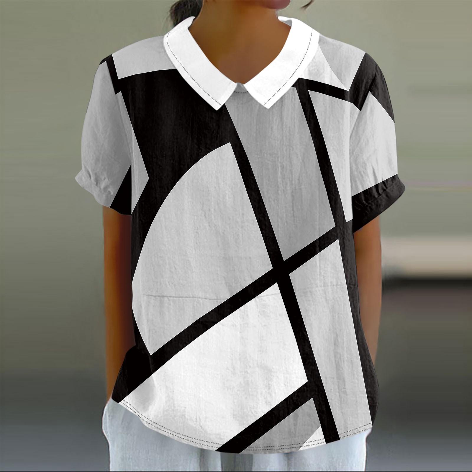 Женская повседневная футболка-пуловер с короткими рукавами и лоскутным принтом в стиле — фото 10