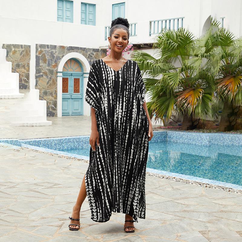 2023 Rayon V-Neck Beach Cover-Up Robe: European & American Style Vacation Swimsuit Sunscreen Shirt