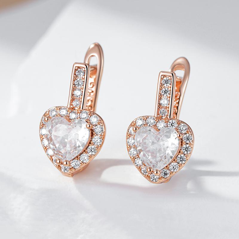 Luxury Heart Drop Earrings For Women Natural Zircon With  Rose Gold Color Modern Party Wedding Daily Fine Jewelry