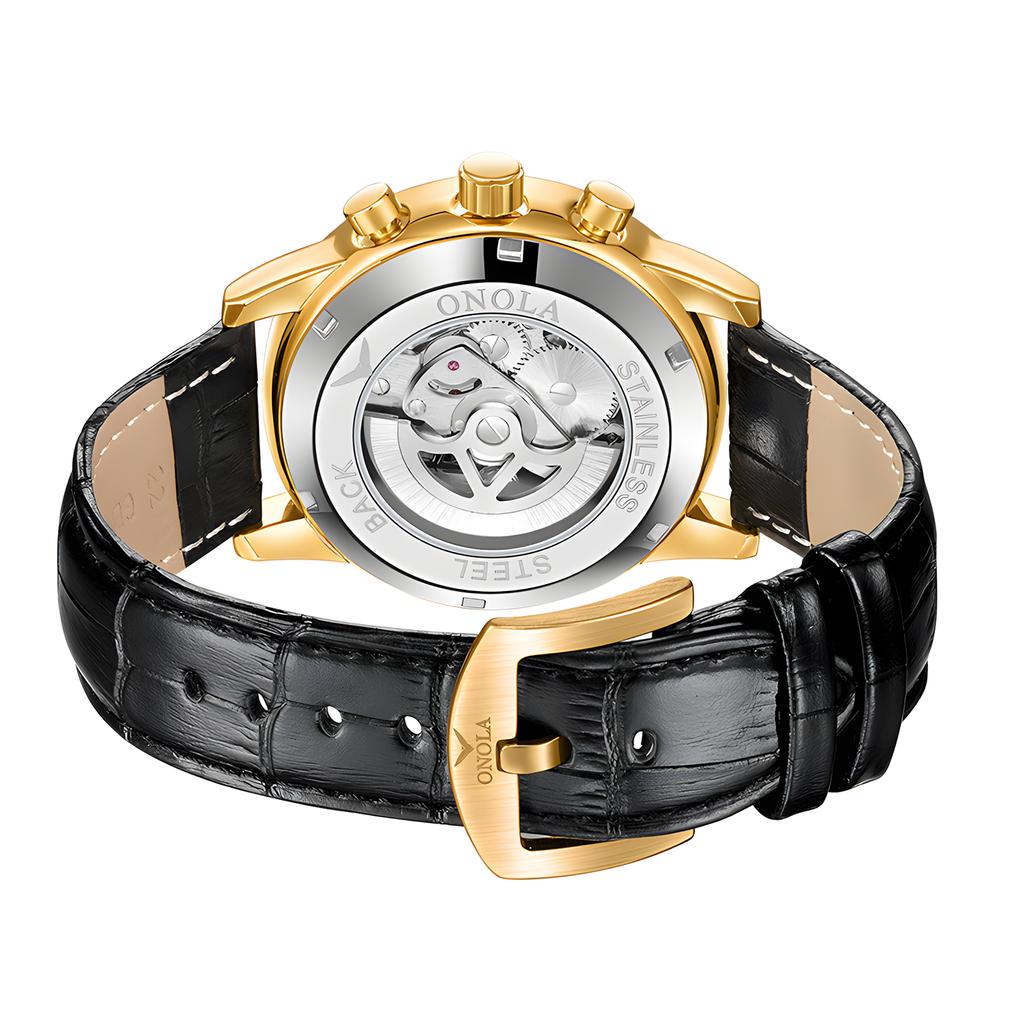 Men's Automatic Mechanical Watch with Three Eye Timing Dial 24-hour Moon Phase Display Calendar Men's Business Mechanical Watch