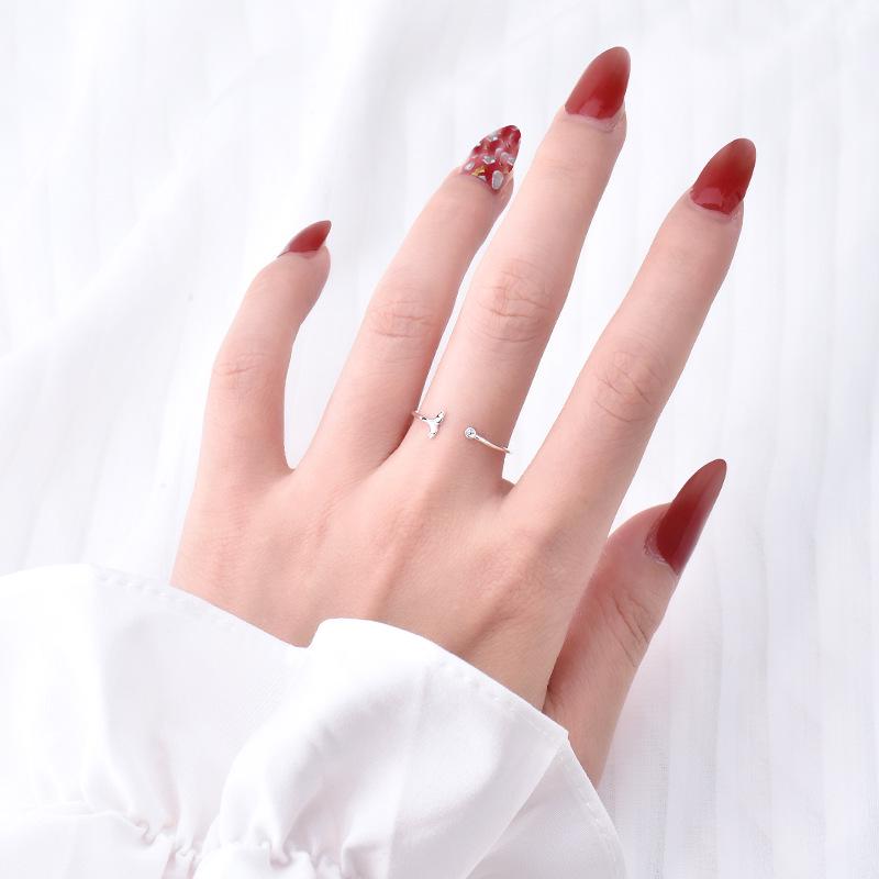 S925 Sterling Silver Fishtail Ring: Cute, Simple, Thin Band, Adjustable Index Finger Ring for Women