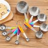 5Pcs/Set Measuring Spoon Set Clear Scale Ring Buckle Silicone Handle Stainless Steel Sugar Powder Spoon Measuring Cup Home Supplies