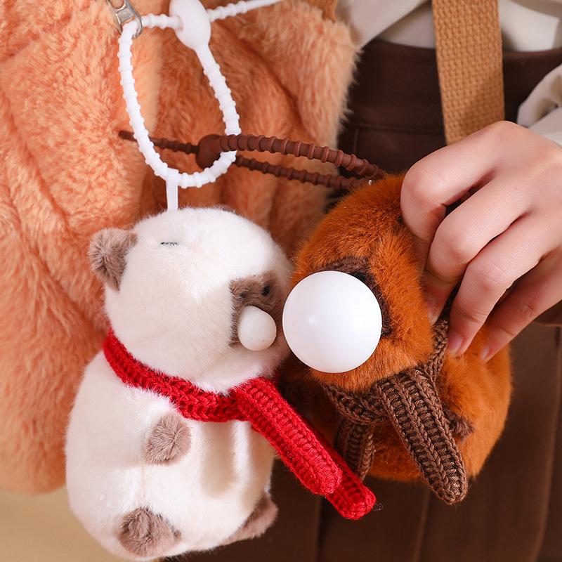 Poppova Kapibala Capybara Plush Pendant Funny Pinch Le Unzipped Doll Schoolbag Hanging