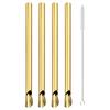4Pcs Reusable Straw Pearl Milkshake 304 Stainless Steel Bubble Tea Straw with Brush Bag Set Stirring Smoothie Spoon Shaped Straw