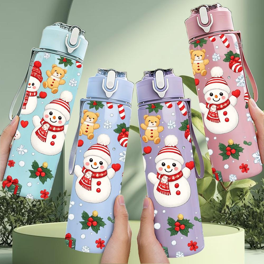 1PC Santa Gnome Snow Christmas Pattern Print 750ml Color Plastic Sports Water Bottle Leakproof Flip Straw Lid Suitable for Sports Office Home Use