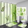 4ks Zen Green Bamboo Buddha Series Súpravy sprchových závesov do kúpeľne Protišmykové kúpeľňové koberčeky Veko WC kryt Podložka pod vaňu