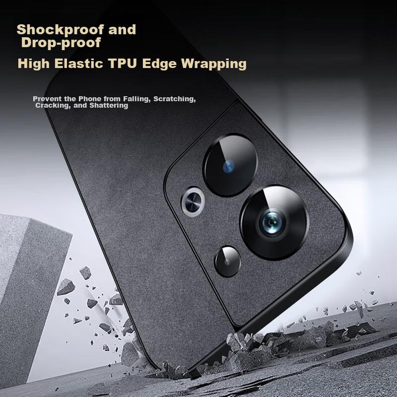 Phone Case for OPPO Reno9Pro+, Shockproof Full Lens Protection Soft, Luxury Outer Case, Unisex Leather Case, Gray