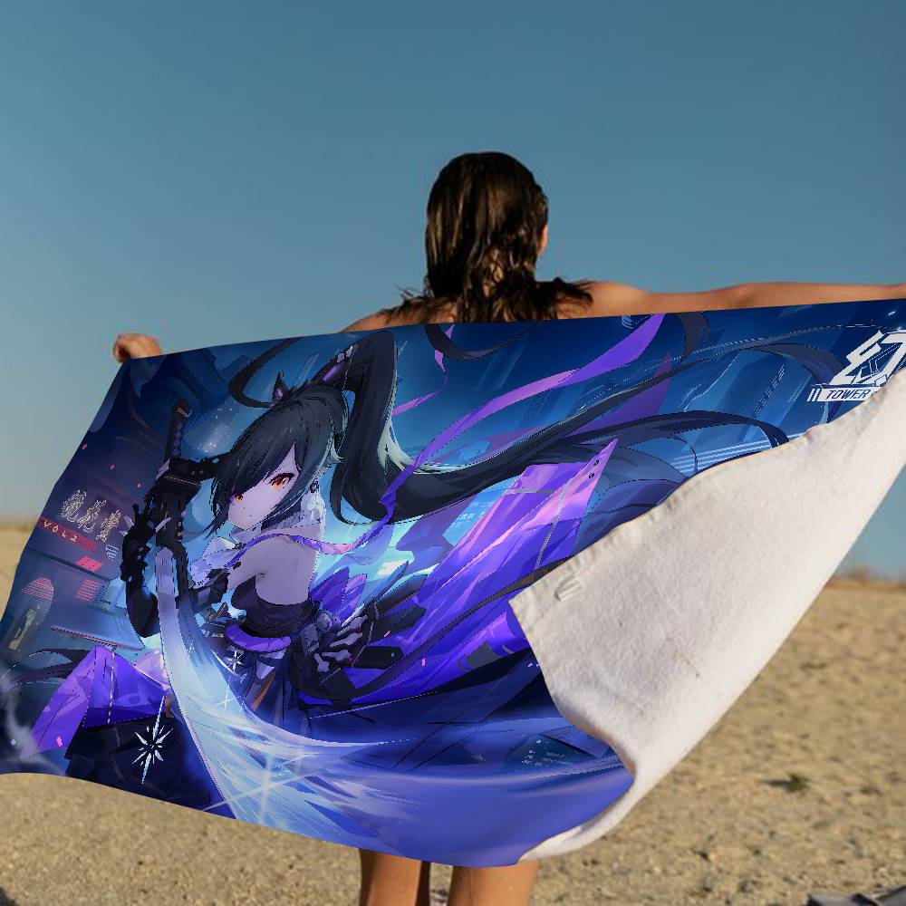 T-Tower Of Fantasy Cartoon Microfiber Blanket Quick Drying Beach Towels Oversized Printing Super Absorbent Pool Towel Blanket