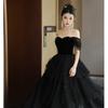 Black Evening Dress 1011 New Banquet Shoulder Temperament Light Luxury Niche High Sense Host Art Test Dress