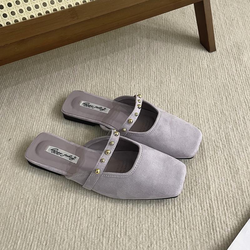 Bailamos Women Flat Slippers Square Toe Sandals Half Mules Slippers Slides Women Simple Slippers Comfortable Office Mule Shoes M