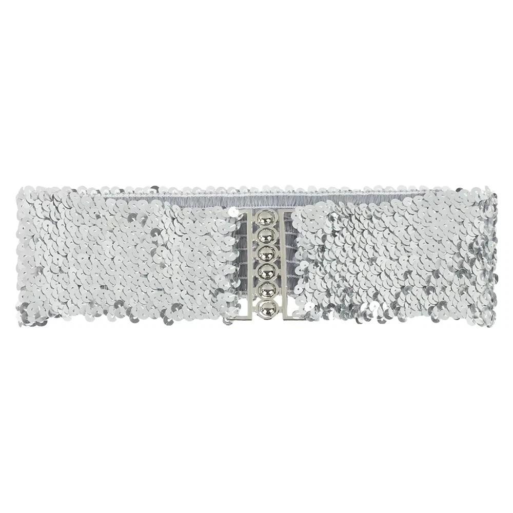Sparkling Sequined Wide Corset Belt Wide Elastic Waist Corset Belts Elastic Waspie Belt Punk Style