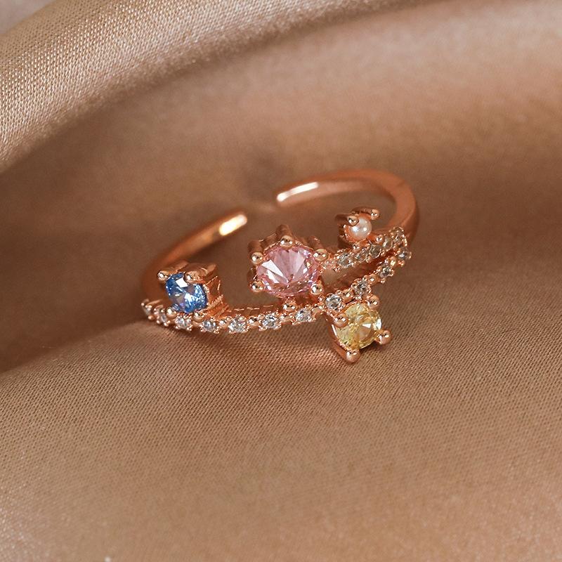 Light luxury niche European and American zircon love ring, female ins design open index finger ring