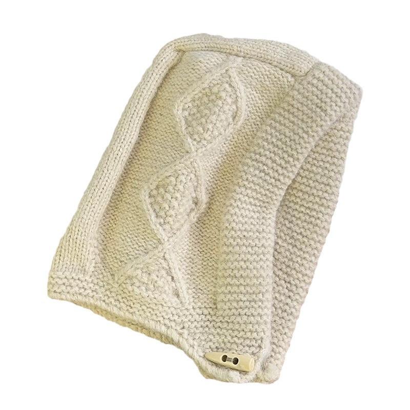 Balaclava Large Head Circumference Knitted Hat Women's Winter Warm Ear Protection Woolen Hat Neck Cover Sweatshirt Hat