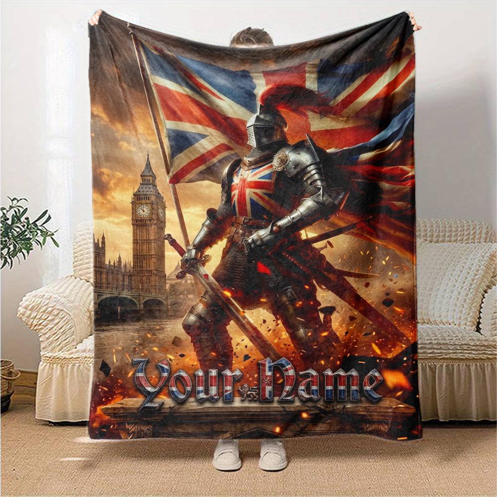 Name Custom Epic Knight Print Flannel Blanket High Quality Warm Comfortable Cover for All Seasons Perfect for Gifts Home Decor