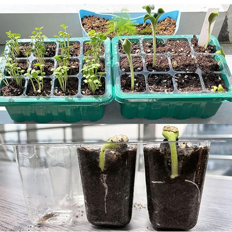 Plastic Seedling Starter Kits with LED Grow Light Plant Nursery Tray with Drainage Holes Vegetable Germination Box