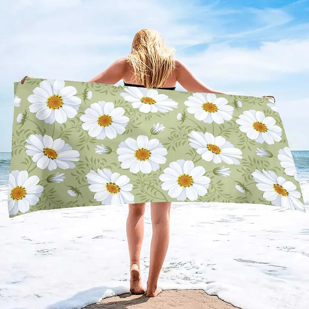 Daisy Print Extra Large Highly Absorbent Beach Towel, Quick-Dry & Super Soft for Travel Swim Yoga Women Men Sand Free Towels