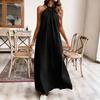 Mode Ärmelloses Lockeres Langes Kleid Neu Einfarbige Hängende Hals Party Sommerkleid Rückenfrei Sexy Falten Casual Einfache Kleidung
