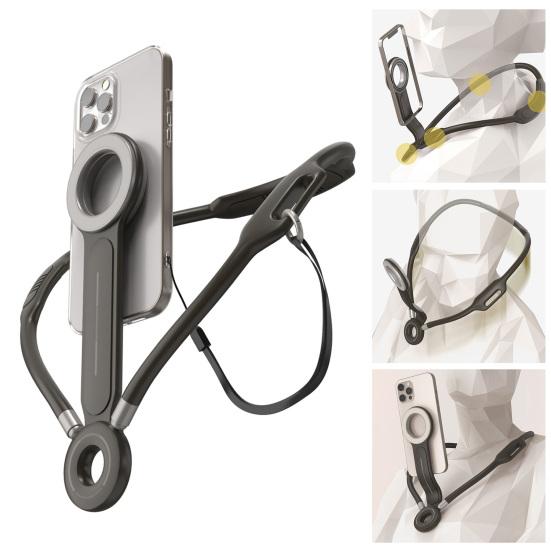 Magnetic Neck Phone Holder Adjustable Height Neck Phone Stand Hands Free Chest Tripod Mount for Most Phones