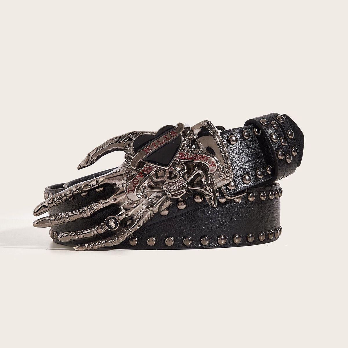 

Skull Personality Rivet Belt Y2K