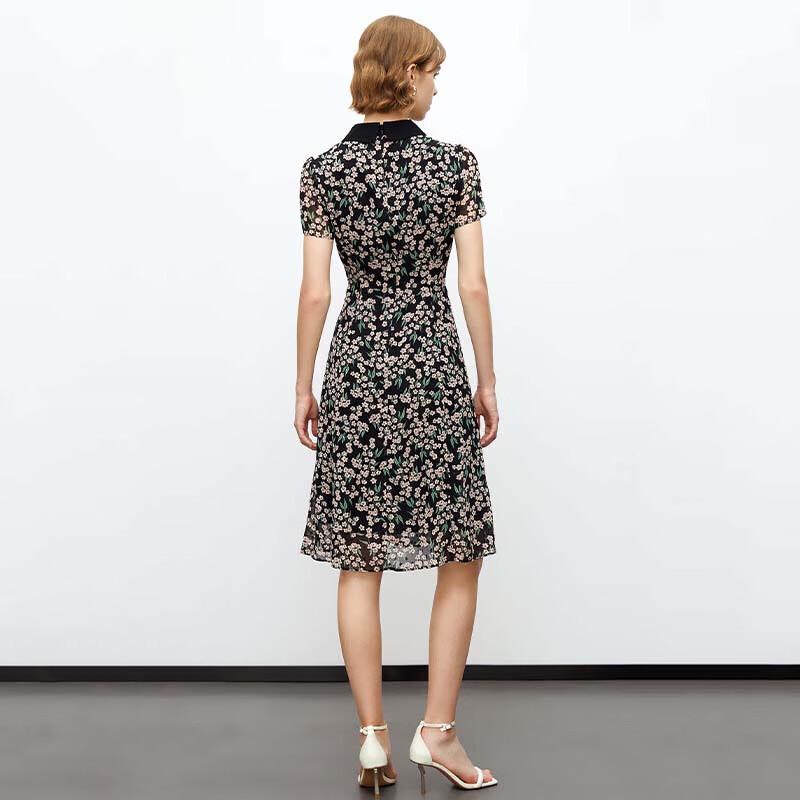 JESSIE Elegant Scissor Collar Short Sleeve Floral Dress