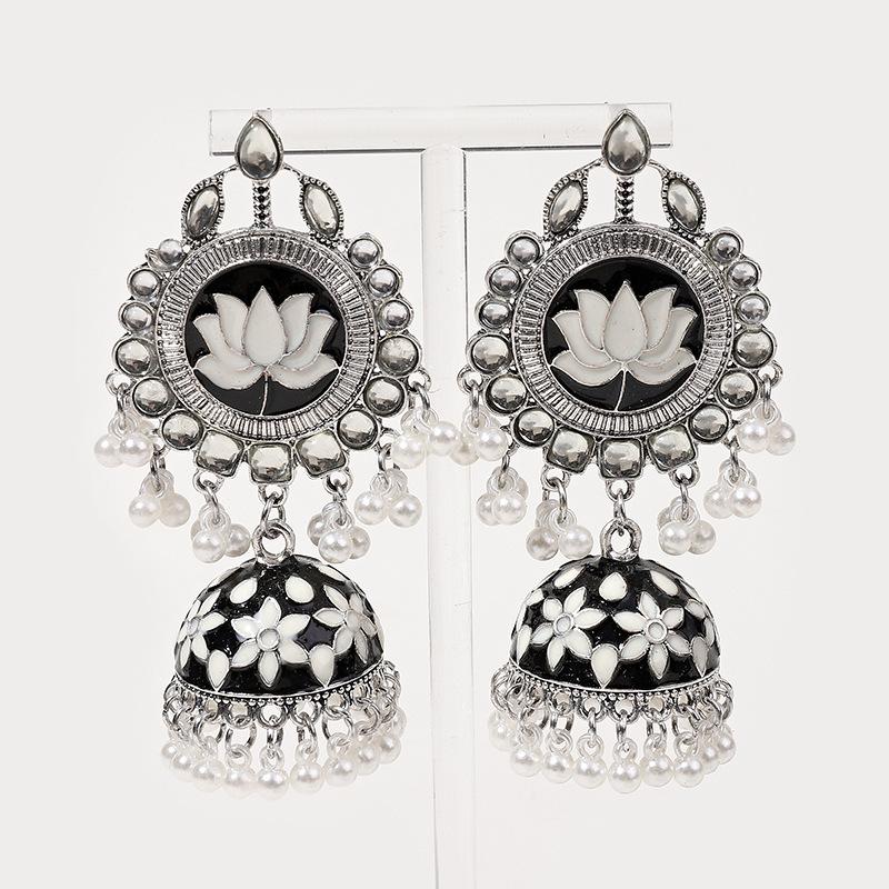 

Серьги-кисточки из стразов в виде полумесяца с двойным слоем 2024 - Винтажные женские длинные серьги в индийском стиле чёрный