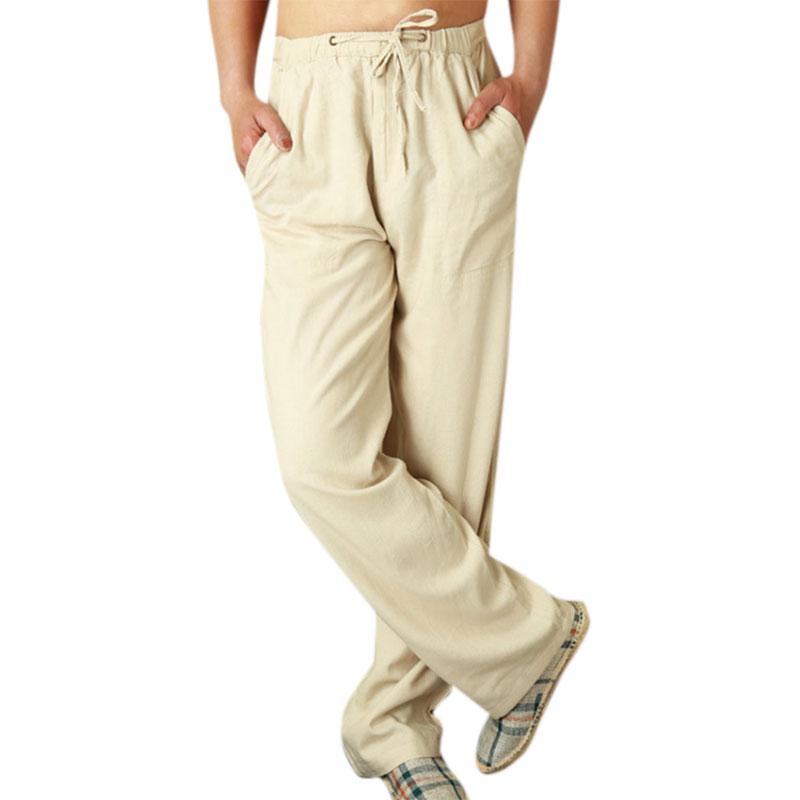 Pantalones sólidos sueltos para hombre con bolsillo casual lino largo  pantalón macho cordón cierre suave ropa de hogar comprar a buen precio —  entrega gratuita, reseñas reales con fotos — Joom