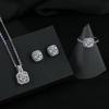 Moissanite Necklace & 1 Carat Stud Earrings Set: Square Bag Jewelry with Clavicle Chain & Ring for Women