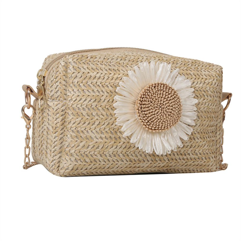 

Жіноча солом яна сумка з ротанга, регульована сумка на плече, сумочка, в язана квітка, літні пляжні жіночі сумки на плече Нове