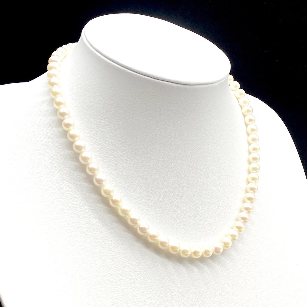 Akoya Pearl Necklace Natural Jewelry White Beige Approx. 43cm 6.5mm–7.0mm 28.0g Silver Clasp w/Box
