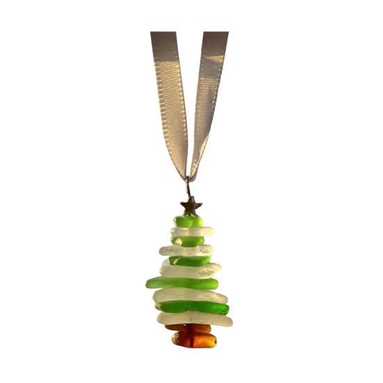 Sea Glass Christmas Tree Ornament Sea Glass Tree Resin Craft Ocean Beach Xmas Hanging Ornament for Home Collection Holiday Decoration
