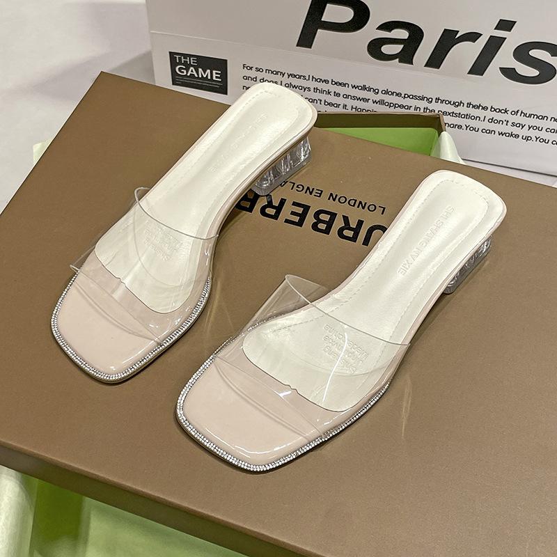 

2025 summer new fashion high-heeled slippers female transparent wedge shoes one-character outer wear fairy cool slippers tide 40 хакі