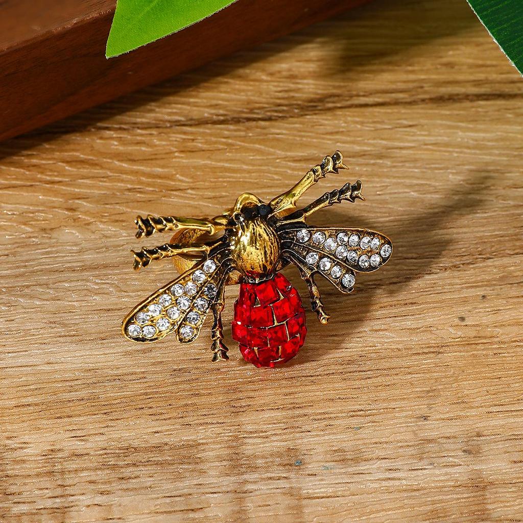 DIY Rhinestone Zinc Alloy Ladybug Ring Accessories