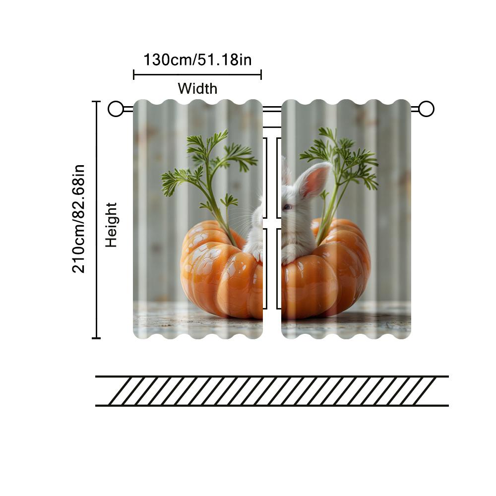 2 Pcs, Filtering Curtains (excluding Rods, Non-movable, Without Batteries) Rabbit Sleeping On Carrots for Use In Bedrooms and