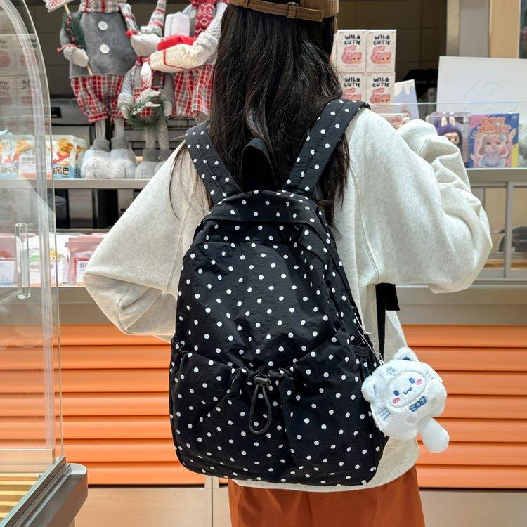 Schoolbag Korean version ins cute polka dot backpack women's large capacity college style student schoolbag fashionable versatile casual backpack