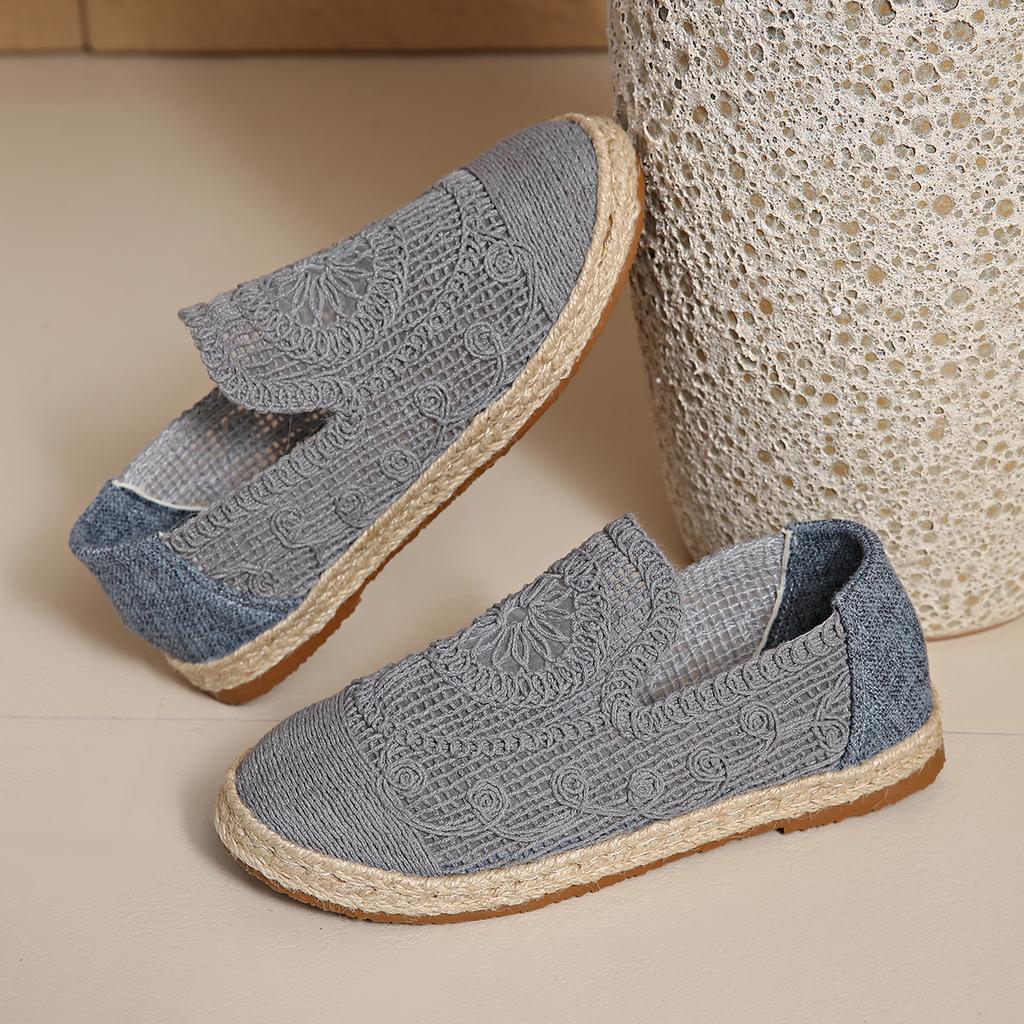 Modemarken Design Häkelspitze Espadrilles Damen Elegant Flach Leinen Netz Slipper Damen Sommer Atmungsaktive Fischer Mokassins Schuhe