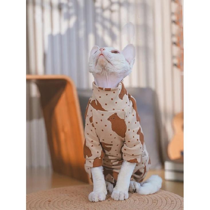 Sphynx Katze Kleidung Weiche Baumwolle Unterwolle im Winter für haarloses Katze Warmer Rollkragen 4-beiniger Strampler Für Devon Rex Katze Kostüme