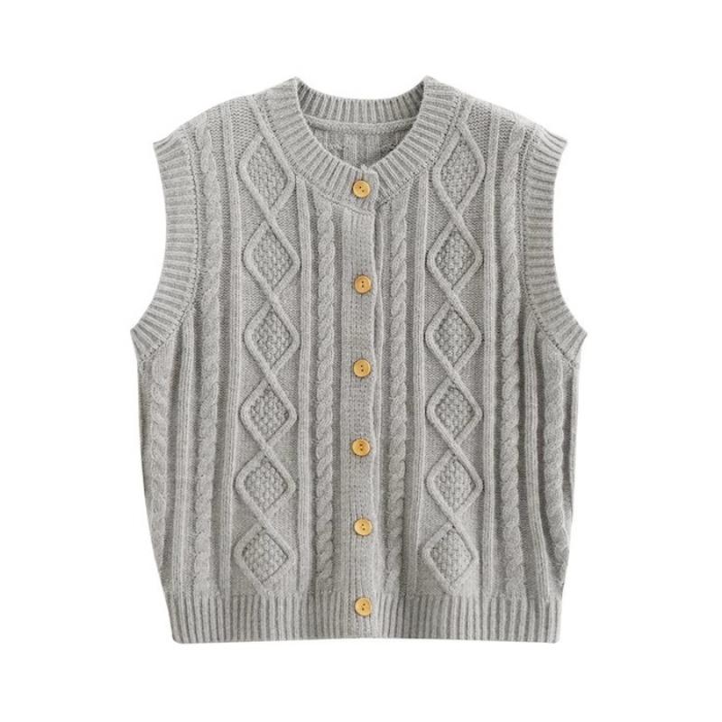 Autumn women's new top retro women's sweater cardigan gray knitted vest women's small