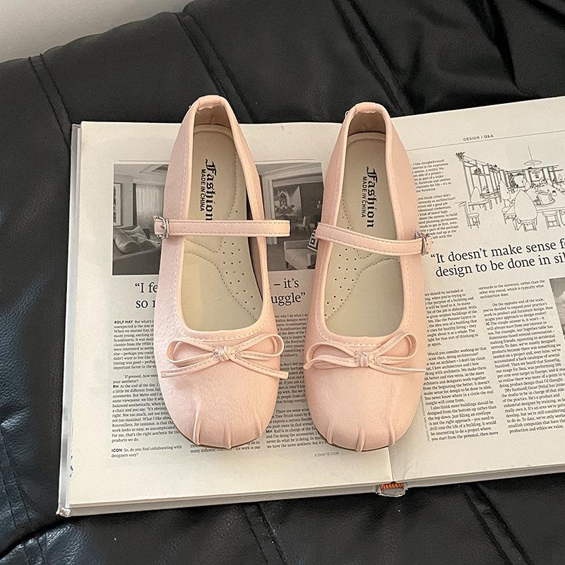 Fashion versatile buckle casual retro bow Mary Jane shoes women's summer temperament ballet shoes light mouth single shoes