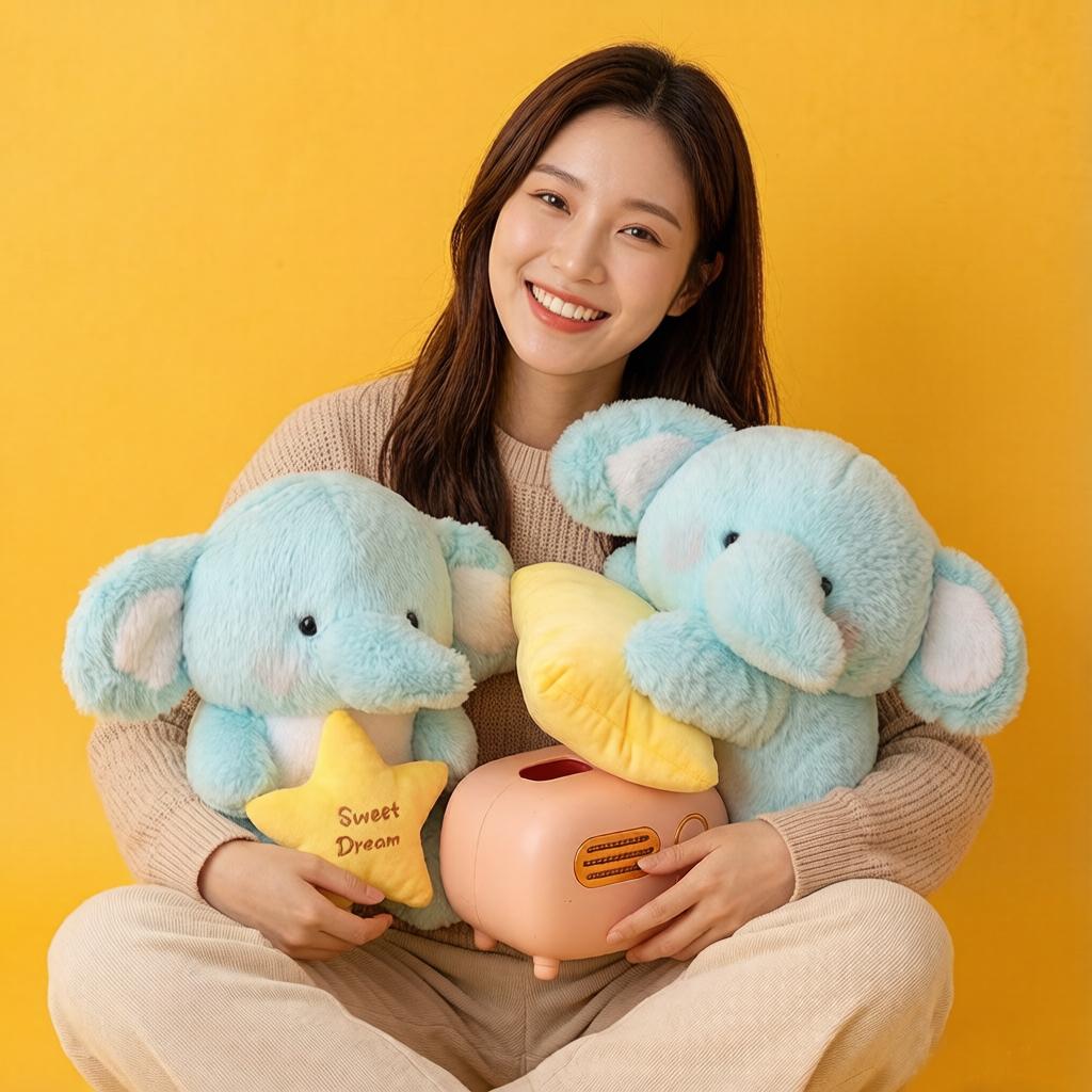 Household Items No.2 Unisex Blue Appeasing Elephant Plush Toy Stuffed Kawaii Holding Star Sitting Lying Standing Cartoon Animal Plushie Birthday Gift
