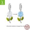 Yinziyun S925 Silver Rose Pendant with UV Color-Changing Flower Beads for DIY Bracelet