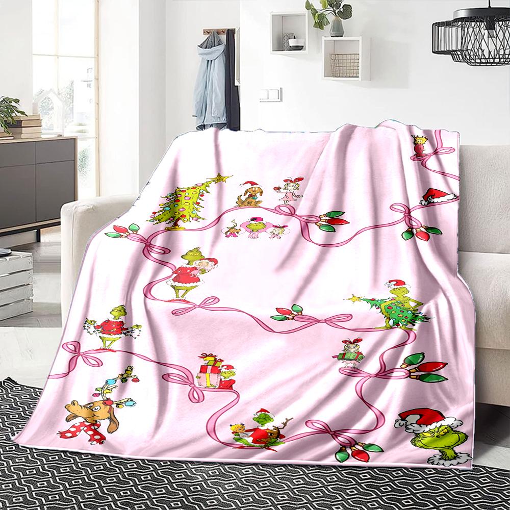 Christmas Grinch Lights Pink Blanket Soft Throw Blanket For Home Bedroom Bed Sofa Travel Office Solid Christmas Blanket
