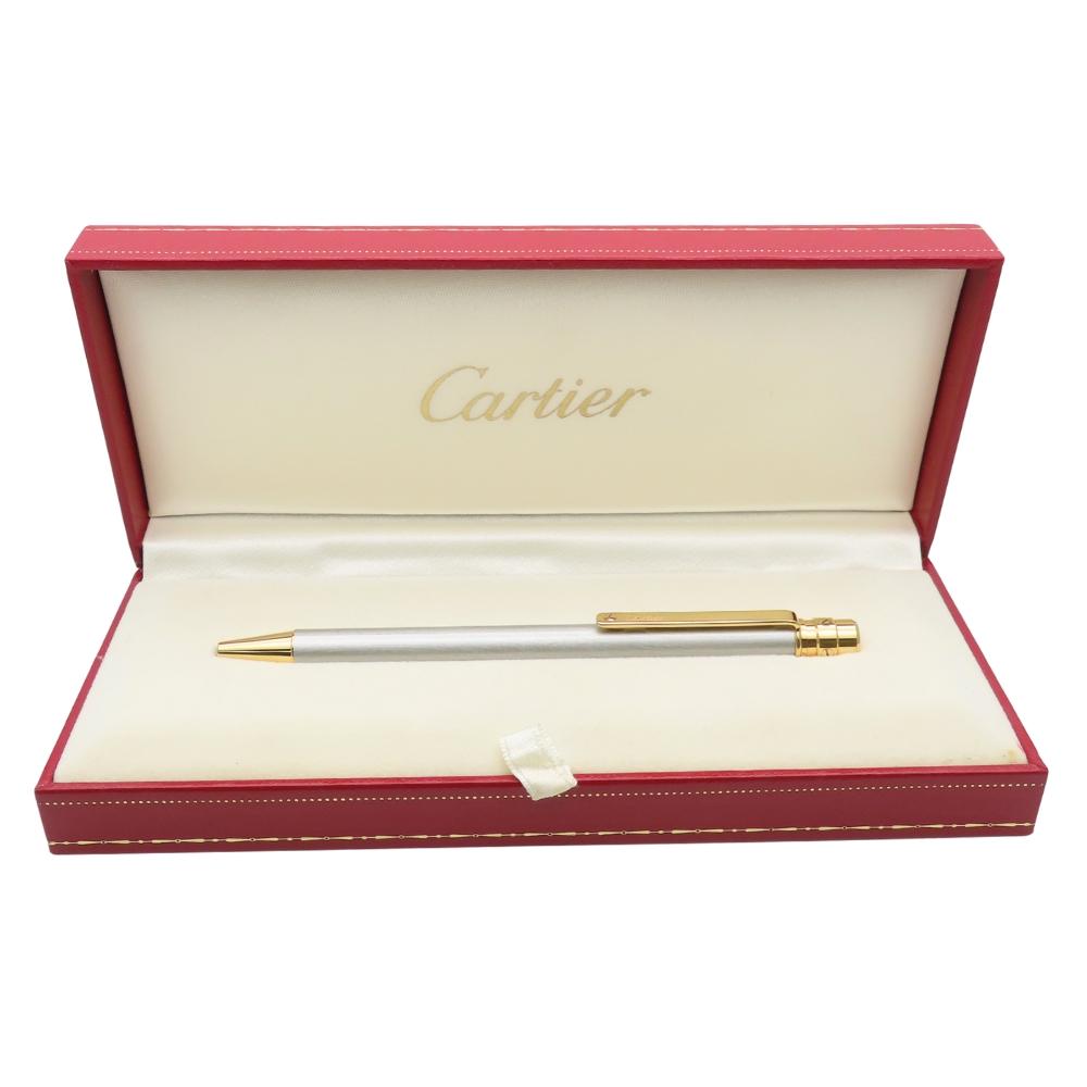 Used CARTIER Ballpoint Pen Santos De Cartier ST150192 Steel/metal Silver Gold Rotary Type