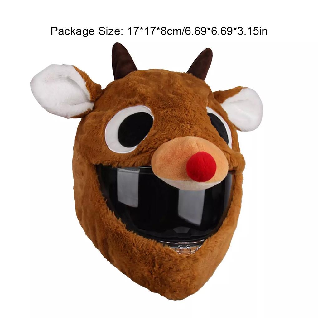 Universal Motorcycle Christmas Helmet Cover Cartoon Elk Santa Claus Fluffy Plush Set Christmas Cosplay Splicing Head Cover